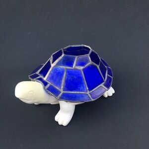 VTG Cast Iron Tiffany Style Turtle Accent Candle Night Light Stained Glass
